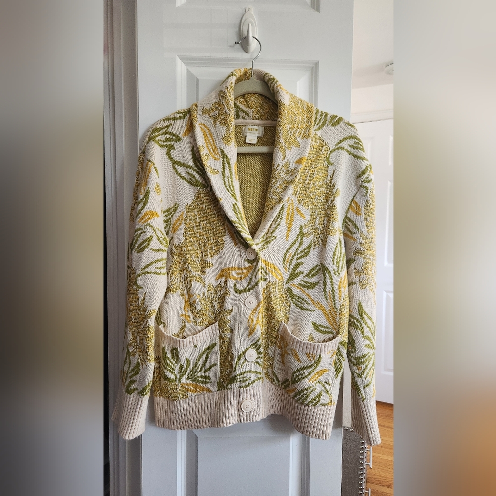 Anthropologie Maeve Knit Sweater in Green and Cream